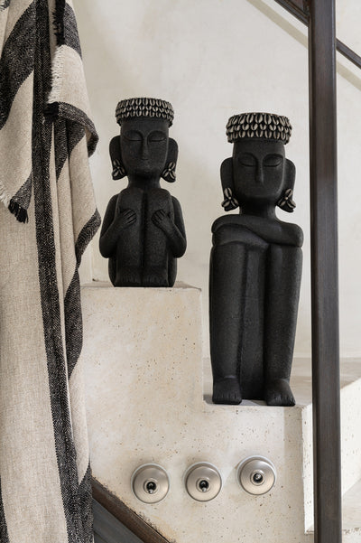 Statue Sitting Ethnic Stone/Resin Black Small