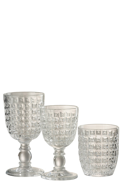 Stemmed Glass Embossed Design Glass Transparent Large