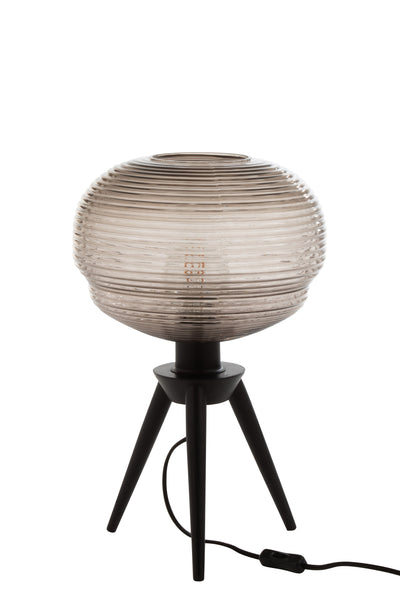 TABLE LAMP TERI TRIPOD GLASS/WOOD GRAY/BLACK