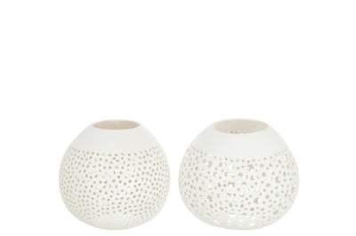 Tealight Holder Coconut Holes White Assortment Of 2