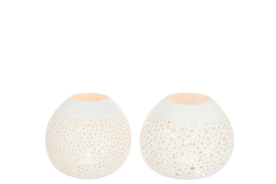 Tealight Holder Coconut Holes White Assortment Of 2