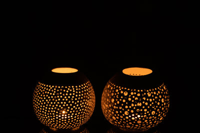 Tealight Holder Coconut Holes White Assortment Of 2