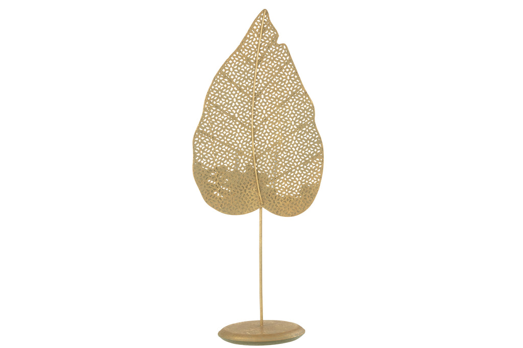 Tealight Holder Leaf Metal Gold Large