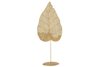 Tealight Holder Leaf Metal Gold Large