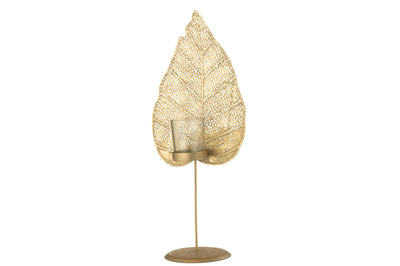 Tealight Holder Leaf Metal Gold Large