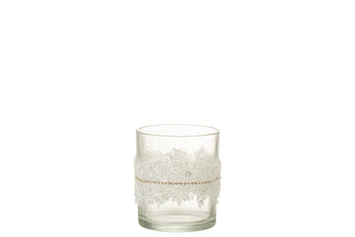 Tealight Holder Sugar Middle Diamonds Line Glass Clear Medium