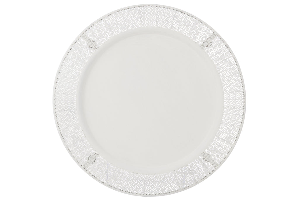 Plate Antique Metal/Glass White