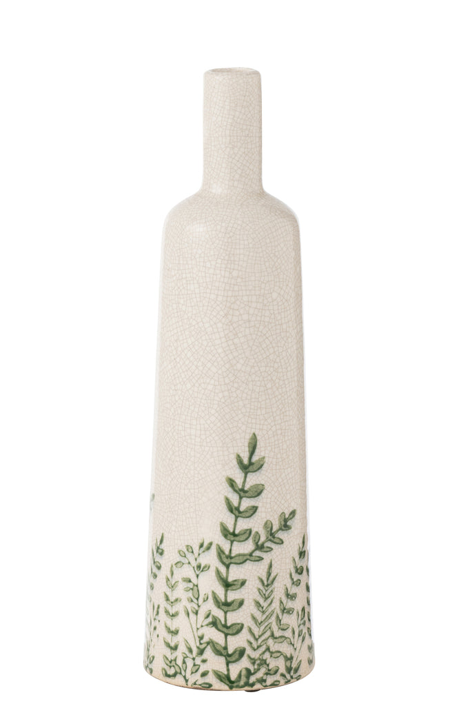 Vase Ferny Bottle Stoneware Green/White Large