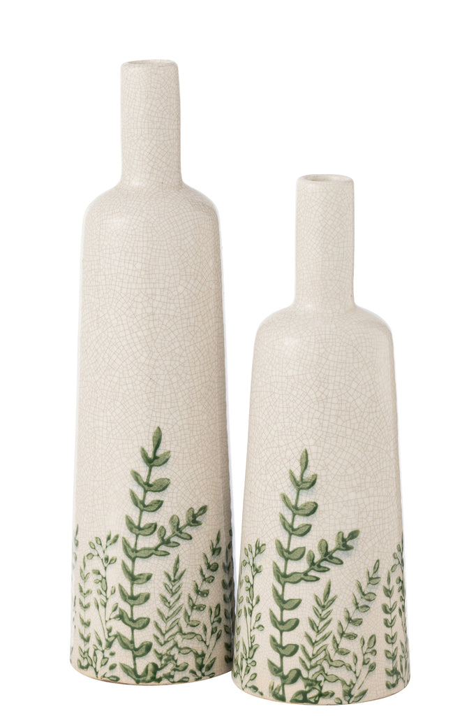 Vase Ferny Bottle Steingut Grün/Weiß Groß