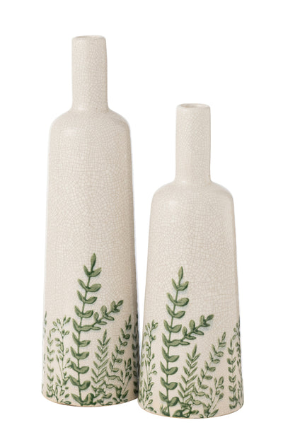 Vase Ferny Bottle Stoneware Green/White Large