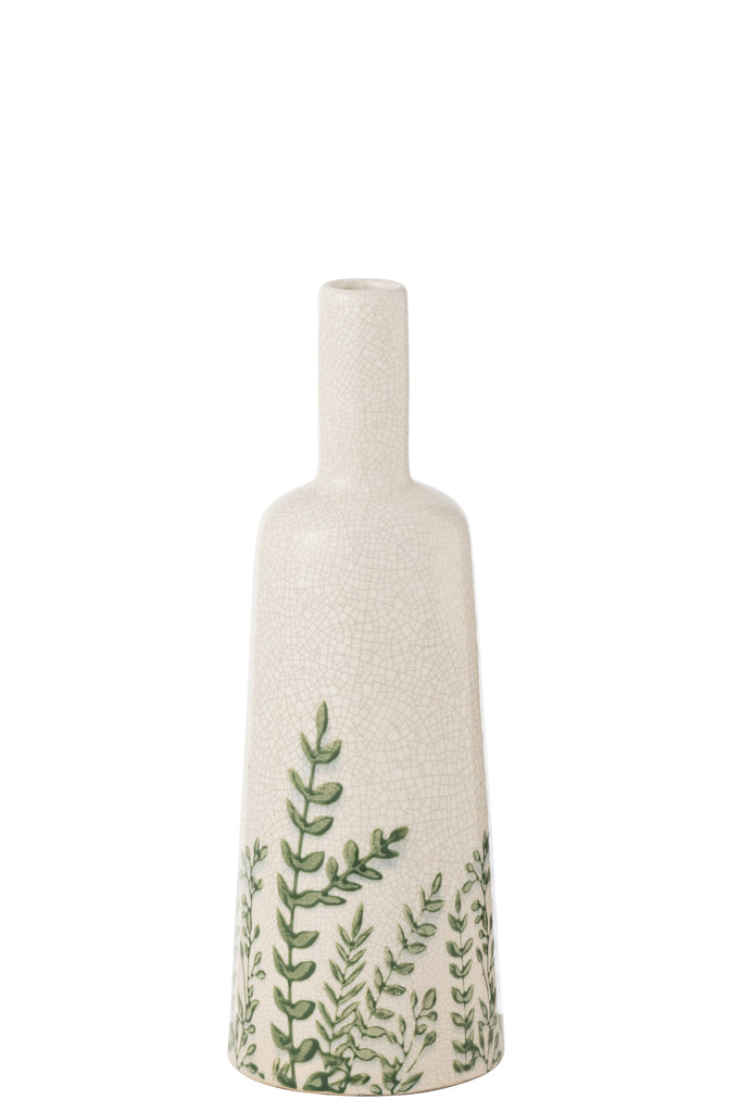 Vase Ferny Bottle Stoneware Green/White Small