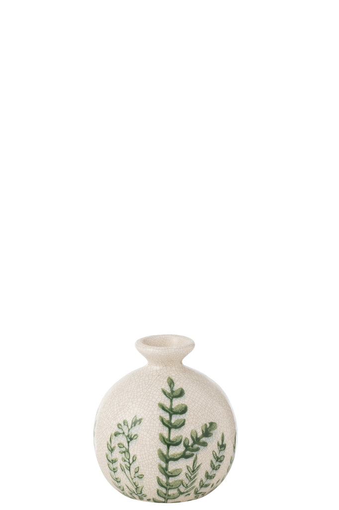 Vase Ferny Bud Stoneware Green/White