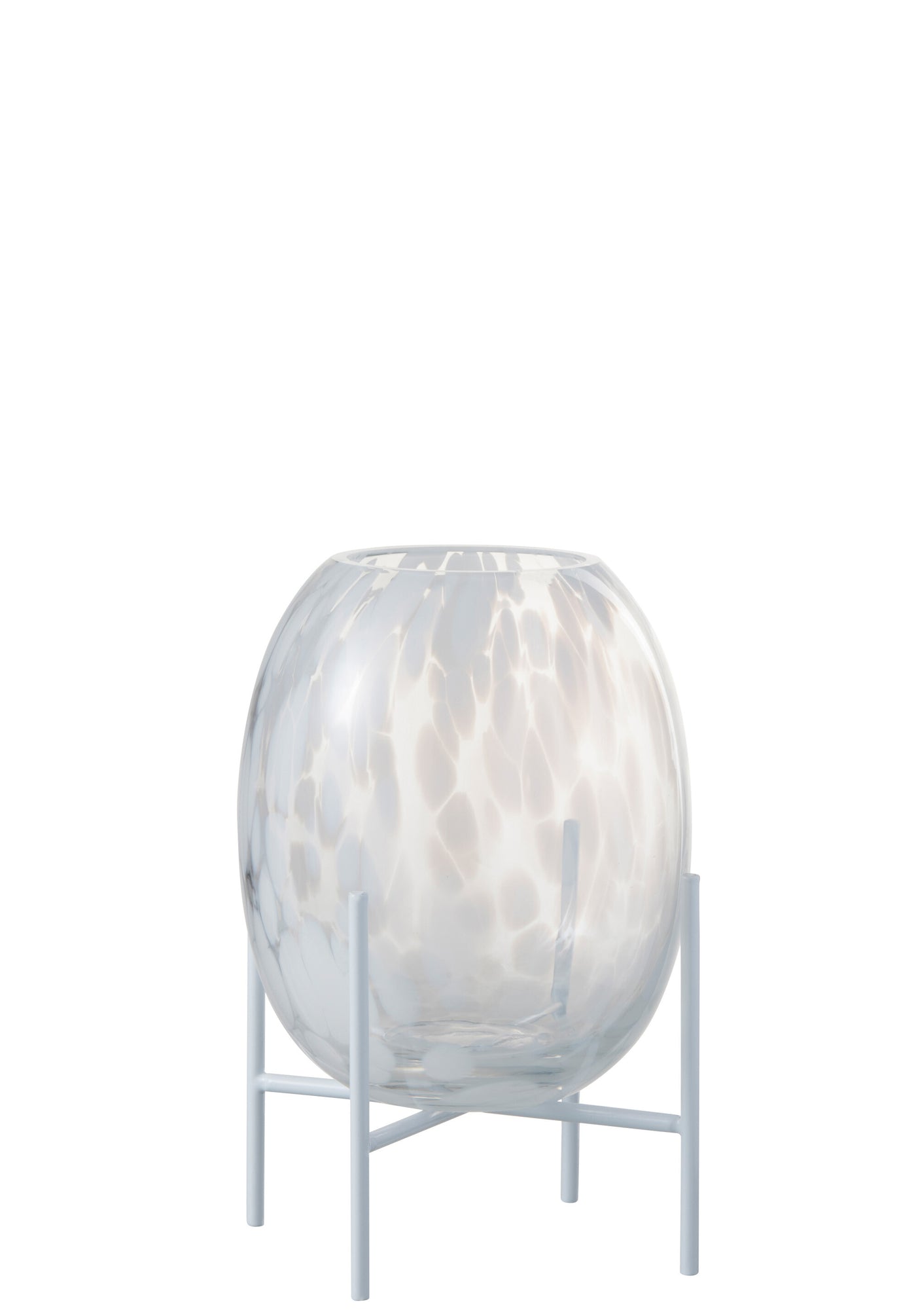 VASE ON BASE DOT GLASS TRANSPARENT/WHITE SMALL