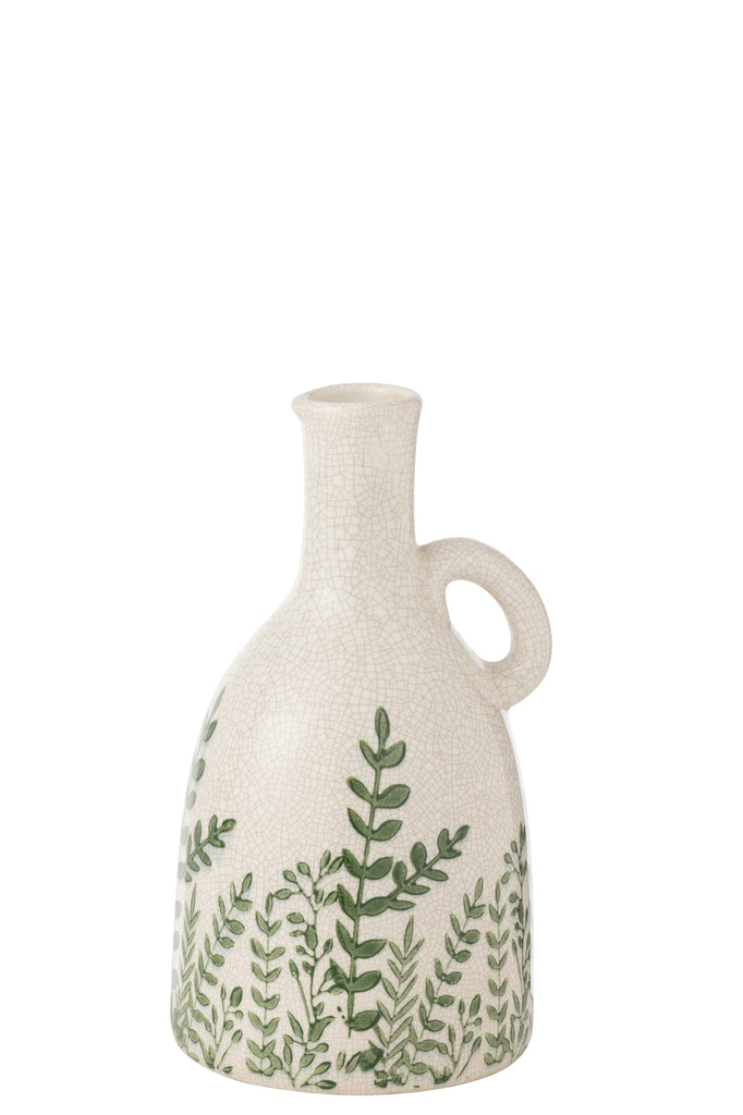 Vase Pitcher Stoneware Green/White