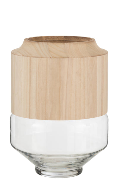 VASE ROUND HIGH WOOD/GL L BR L