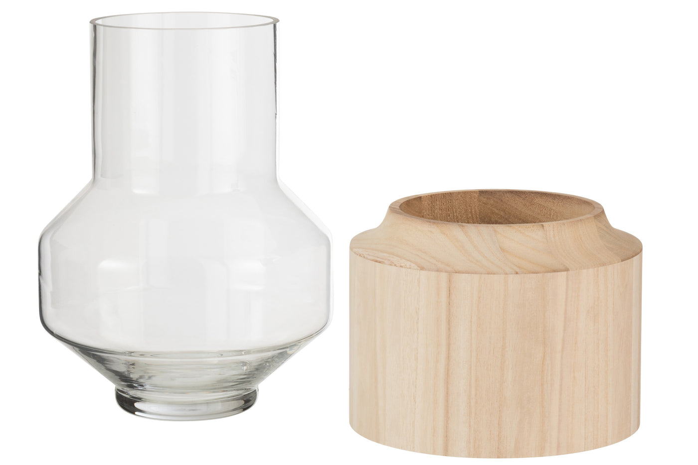 VASE ROUND HIGH WOOD/GL L BR L