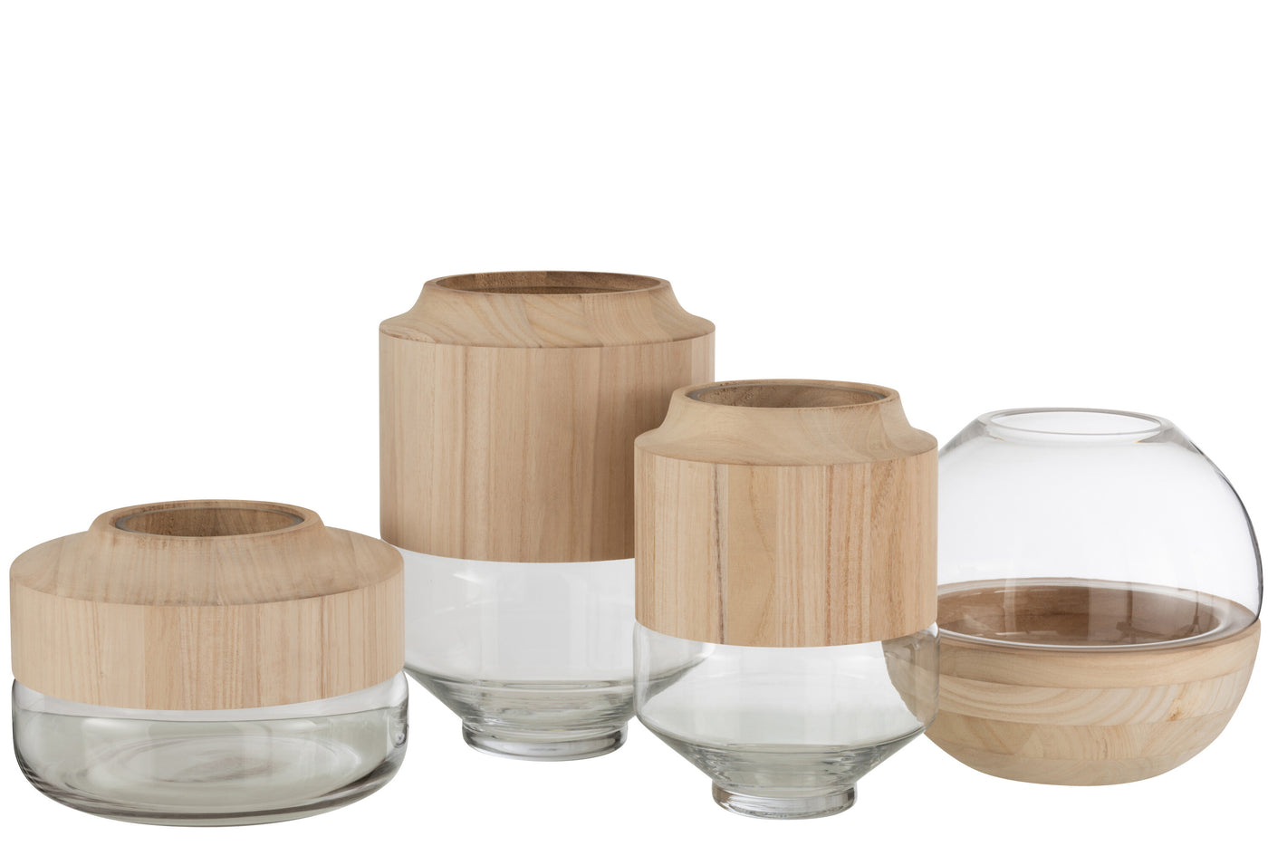 VASE ROUND HIGH WOOD/GL L BR L